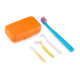 Orthodontic set for care of braces with a mono-beam brush, orange